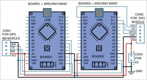 Circuit diagram of GPS based dot-matrix display clock
